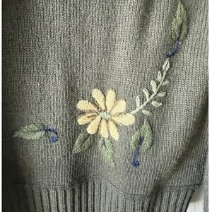 Vintage Y2K Route 66 Olive Green Embroidered Ramie Sweater Womens M Cottage